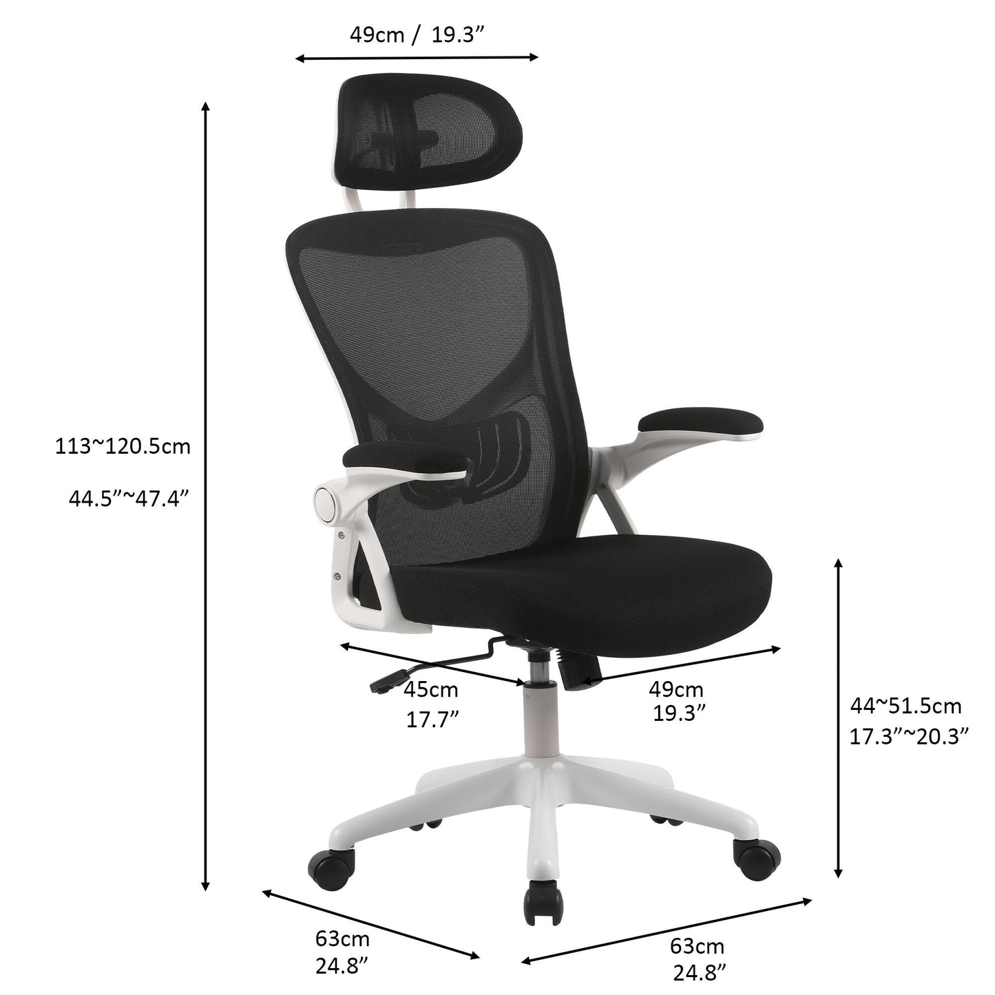Luxury Ergonomic Mesh Office Chair with Three-Stage Lumbar Support & Flip-Up Armrests - Black