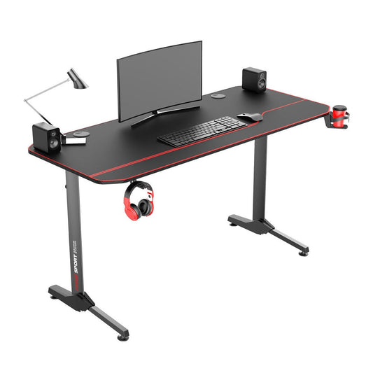 Ergonomic T-Shaped 55" PC Gaming Desk with Full Cover Mousepad - Black