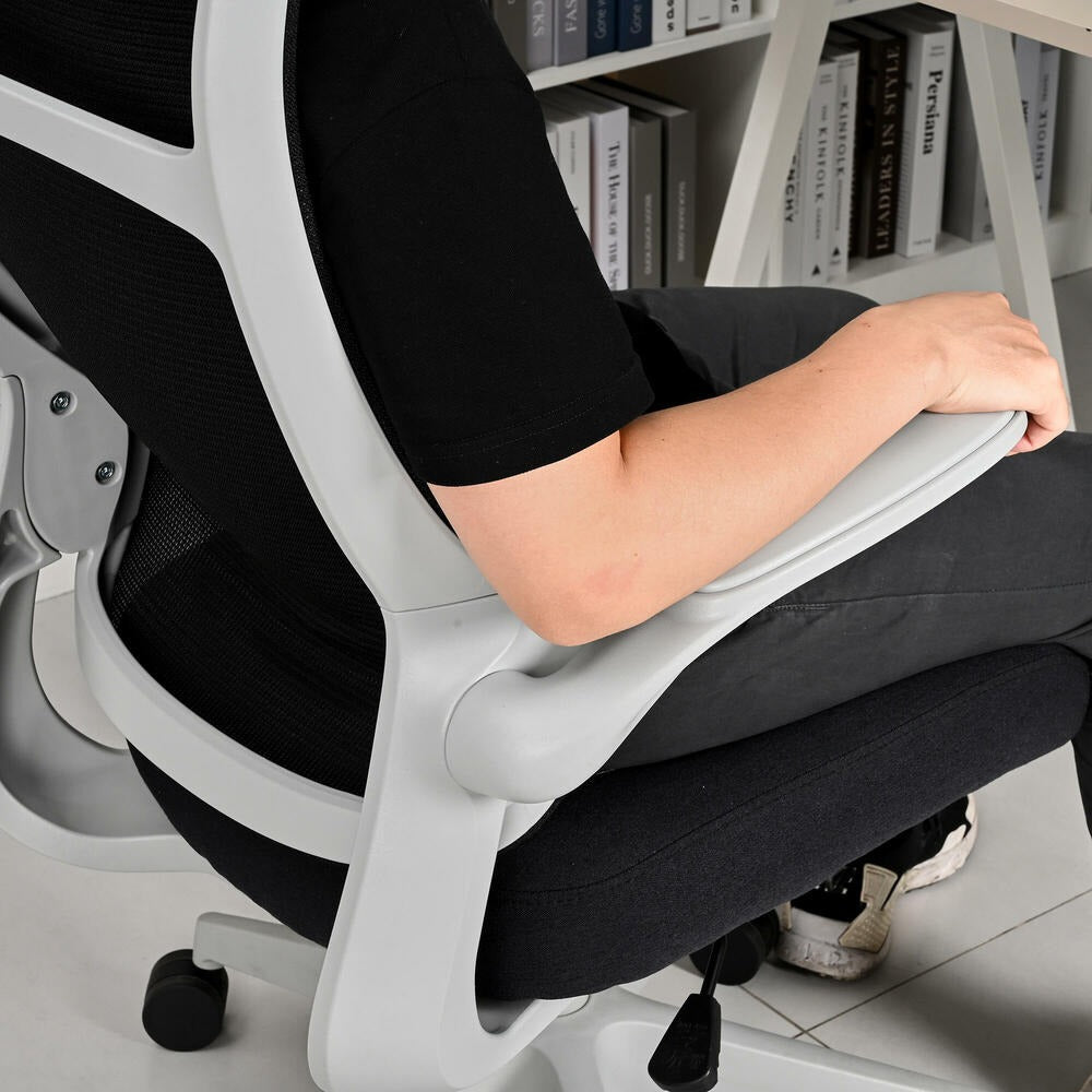 Chic Ergonomic High-Back Mesh Office Chair with Flip-Up Arms - Black