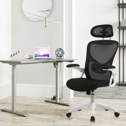 Luxury Ergonomic Mesh Office Chair with Three-Stage Lumbar Support & Flip-Up Armrests - Black