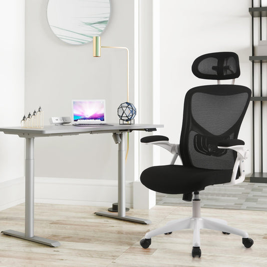 Luxury Ergonomic Mesh Office Chair with Three-Stage Lumbar Support & Flip-Up Armrests - Black