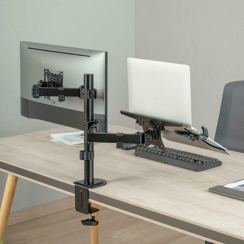 Monitor and Laptop Mount - Single Monitor Arm with Laptop Tray for 17" to 32" Screens