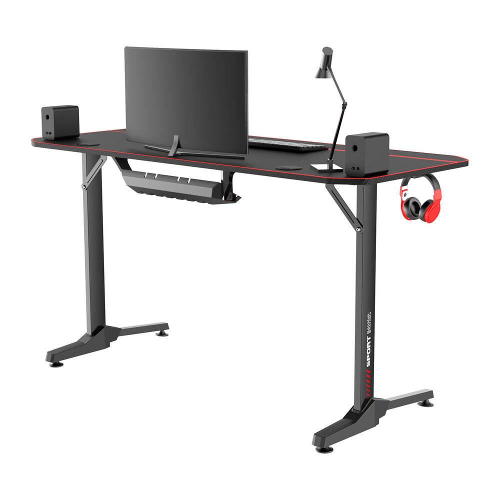 Ergonomic T-Shaped 55" PC Gaming Desk with Full Cover Mousepad - Black