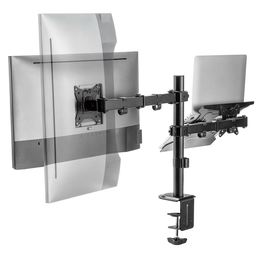 Monitor and Laptop Mount - Single Monitor Arm with Laptop Tray for 17" to 32" Screens