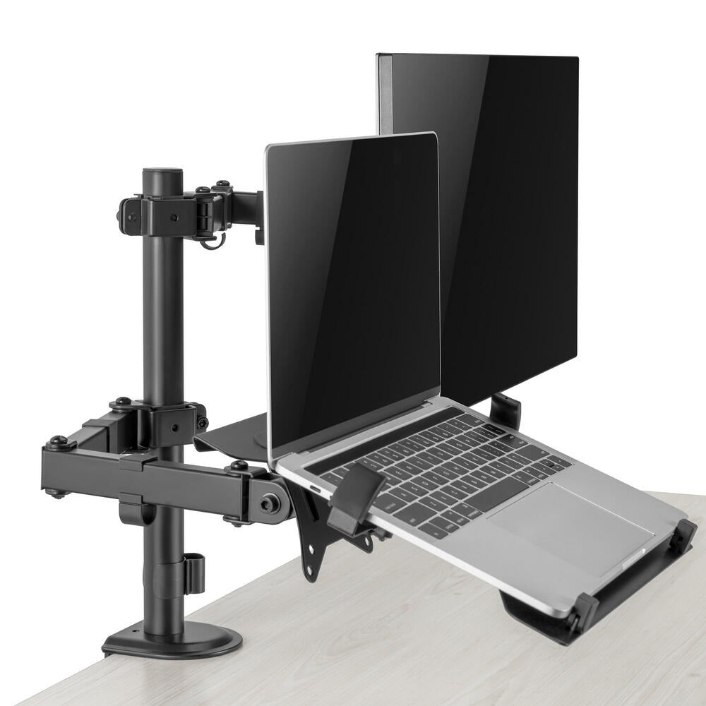 Monitor and Laptop Mount - Single Monitor Arm with Laptop Tray for 17" to 32" Screens