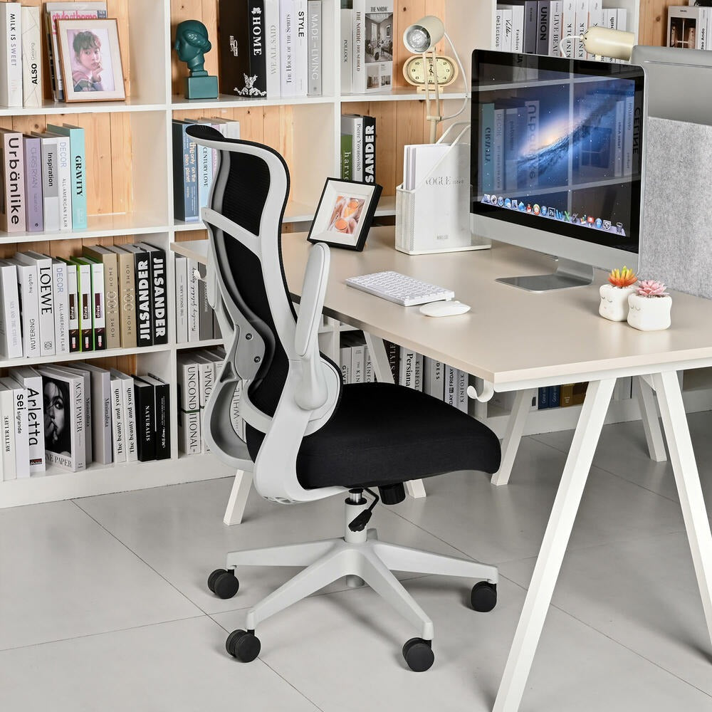 Chic Ergonomic High-Back Mesh Office Chair with Flip-Up Arms - Black