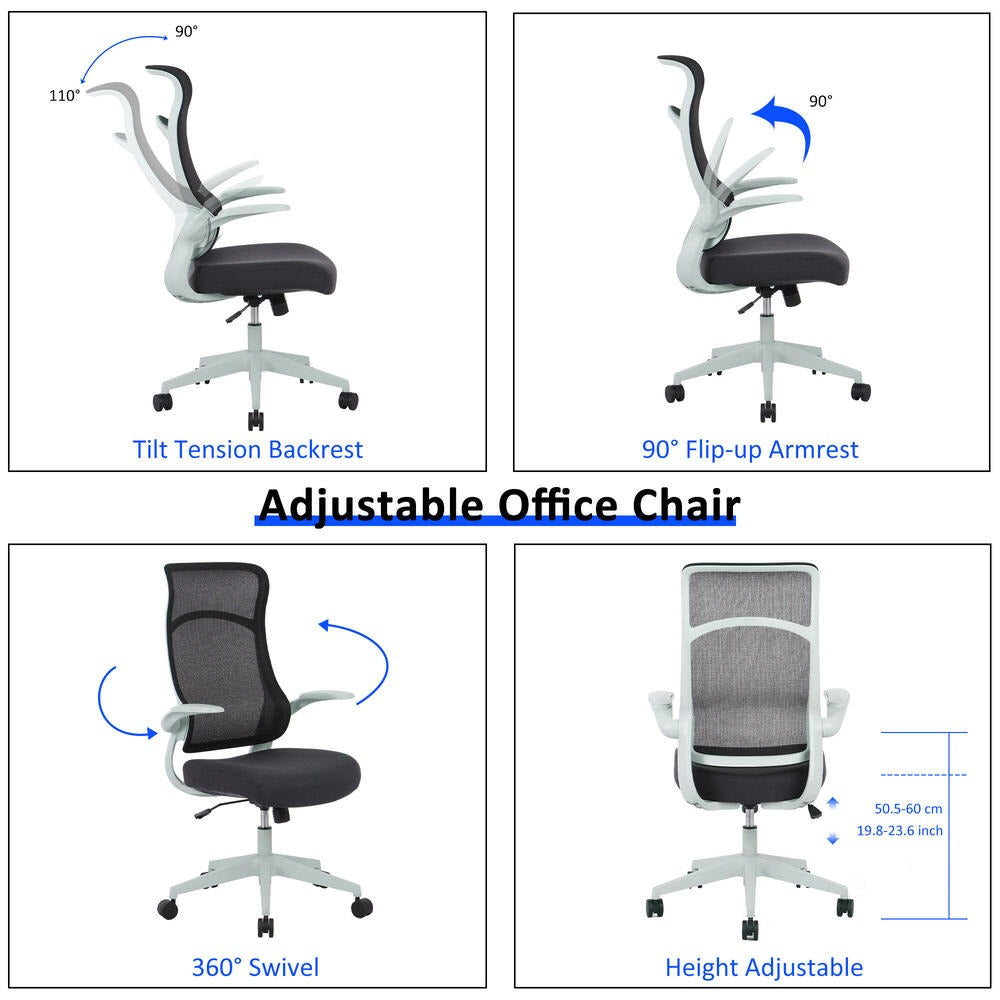 Chic Ergonomic High-Back Mesh Office Chair with Flip-Up Arms - Black