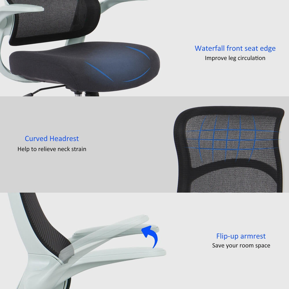 Chic Ergonomic High-Back Mesh Office Chair with Flip-Up Arms - Black