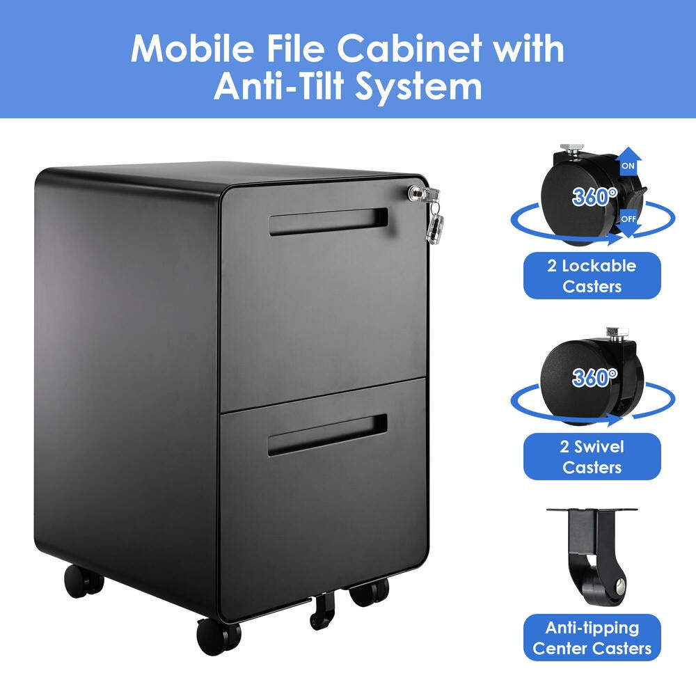 2-Drawer Mobile Steel Pedestal File Cabinet with Lock - (Gen 2)