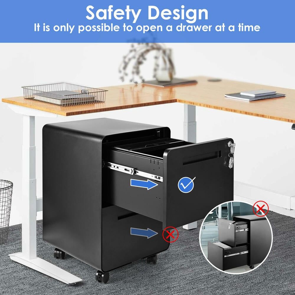 2-Drawer Mobile Steel Pedestal File Cabinet with Lock - (Gen 2)