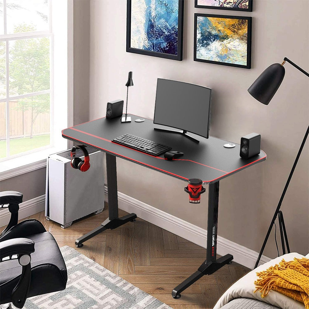 Ergonomic T-Shaped 55" PC Gaming Desk with Full Cover Mousepad - Black