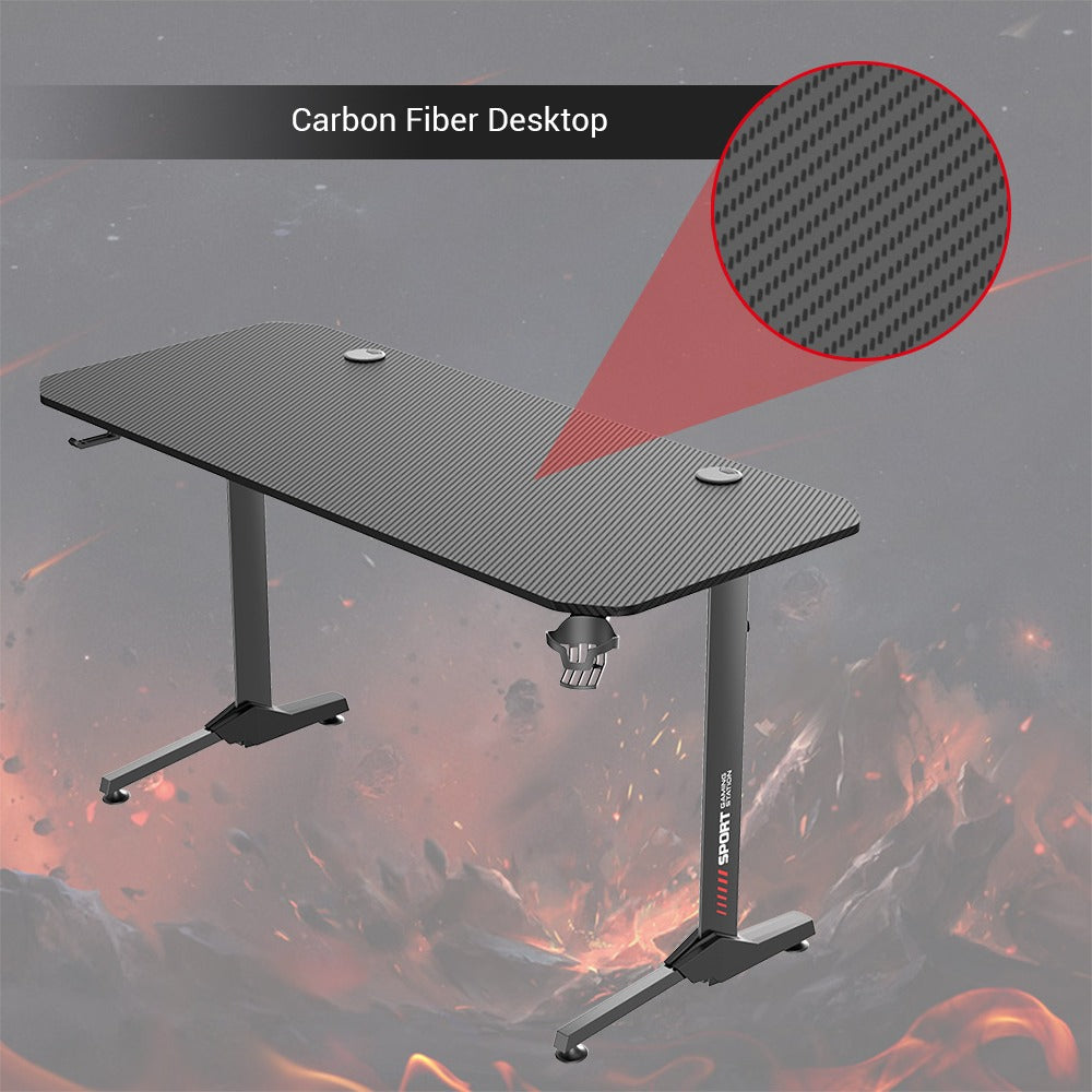 Ergonomic T-Shaped 55" PC Gaming Desk with Full Cover Mousepad - Black