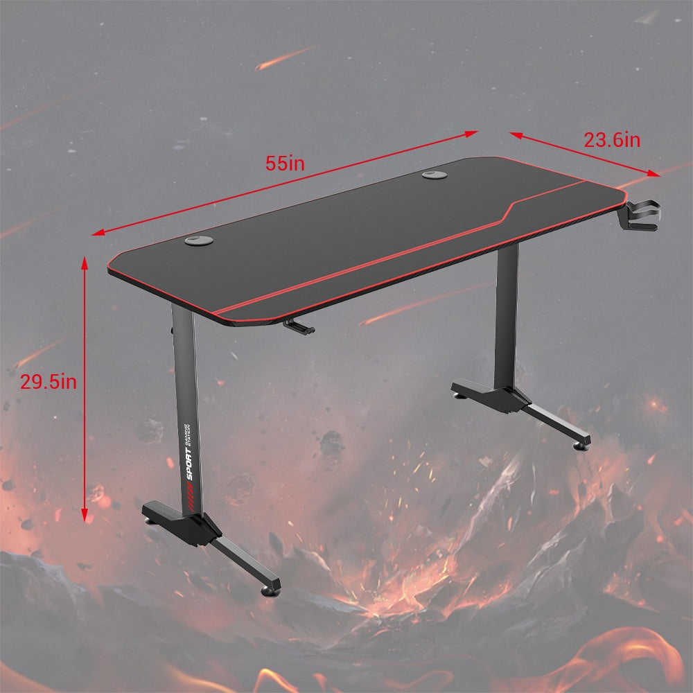 Ergonomic T-Shaped 55" PC Gaming Desk with Full Cover Mousepad - Black